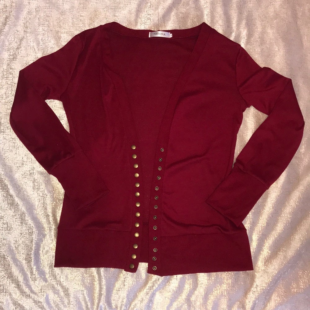 Red long sleeve cardigan